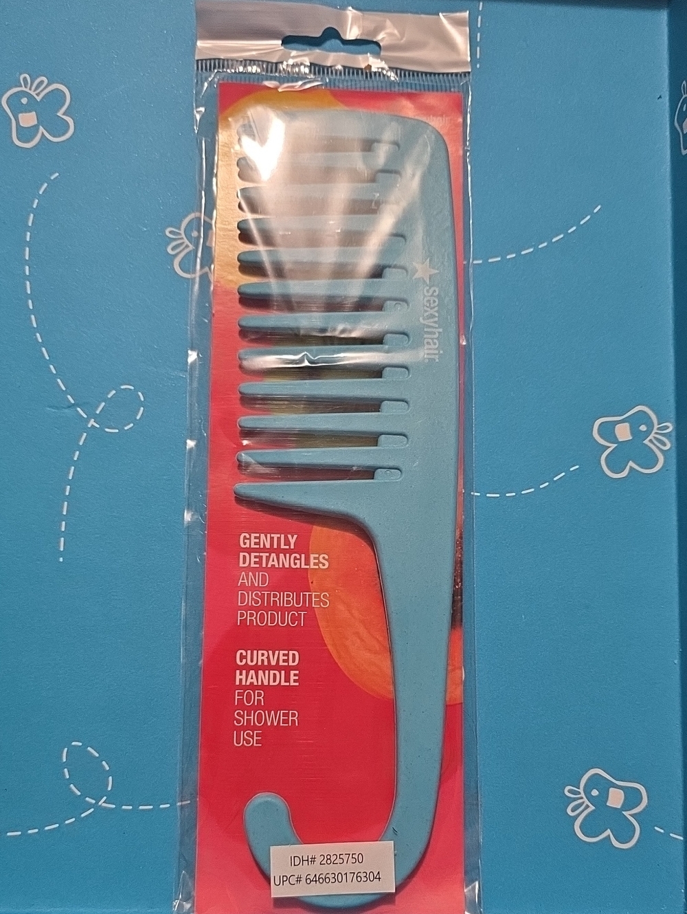 Light Blue Wide-Tooth Detangling Comb with Curved Handle